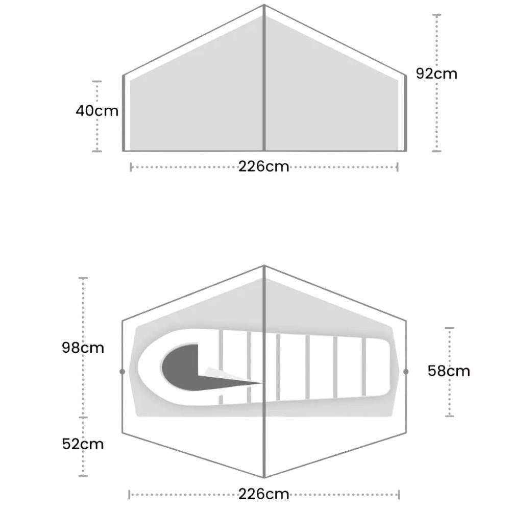 Terra Nova Laser Lite 1 Tent + Terra Nova Laser Lite 1 Tent Footprint + Free Wild Country Aluminium Alloy V-Angle Peg (10 Pack) Measurements