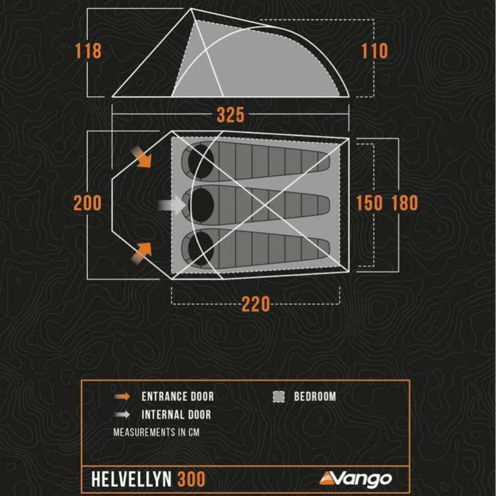 Vango Helvellyn 300 Trekking Tent + Vango Helvellyn 300 Groundsheet Protector - GP521 Sizes