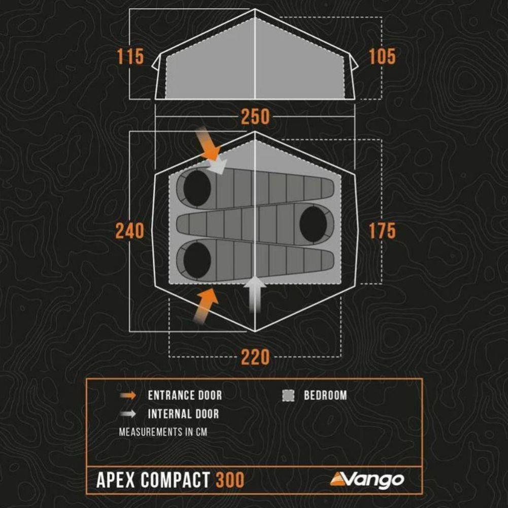 Vango Apex Compact 300 Tent + Vango Apex Compact 300 Groundsheet Protector Size