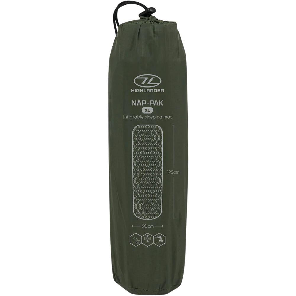 Highlander Nap-Pak Inflatable Sleeping Mat - XL (Olive Green) bag