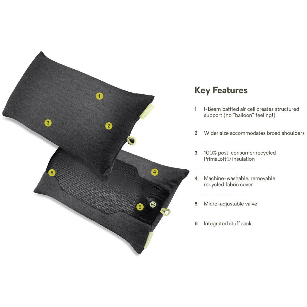 Nemo Equipment Fillo Elite Wide Ultralight Backpacking Pillow (Black Pearl/Citron) features